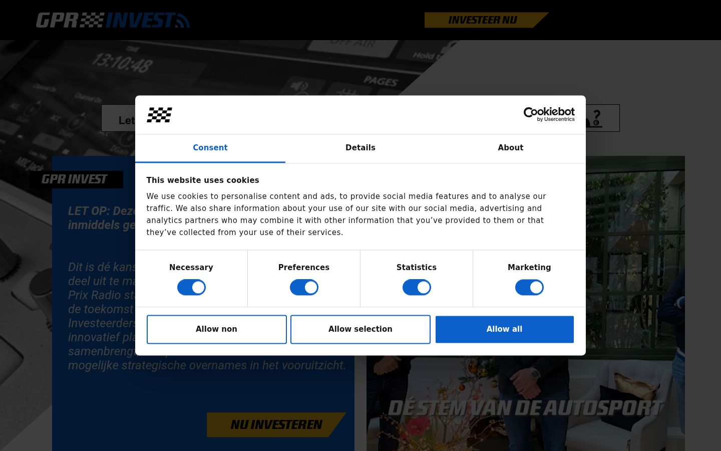 Screenshot del banner di consenso mostrato prima di qualsiasi interazione