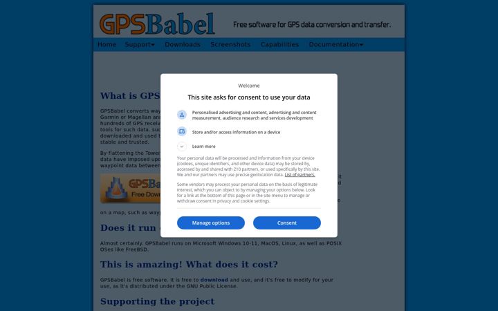 Екранна снимка на gpsbabel.org