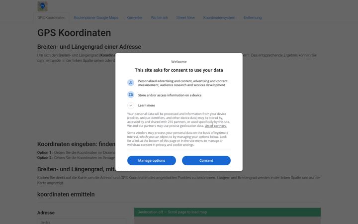 Screenshot of gpskoordinaten.de
