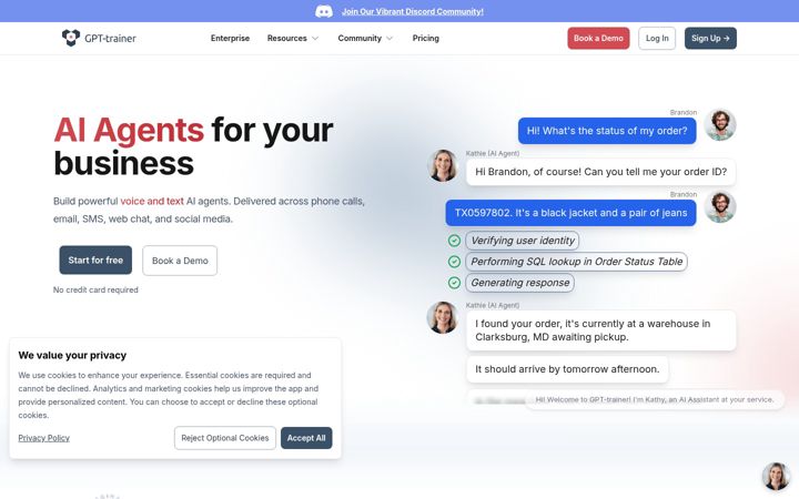 Screenshot of gpt-trainer.com