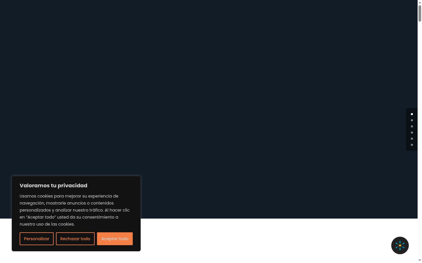 Captura de pantalla del banner de consentimiento mostrado antes de cualquier interacción