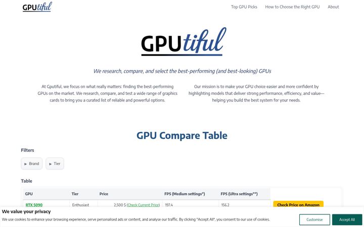 Screenshot of gputiful.com