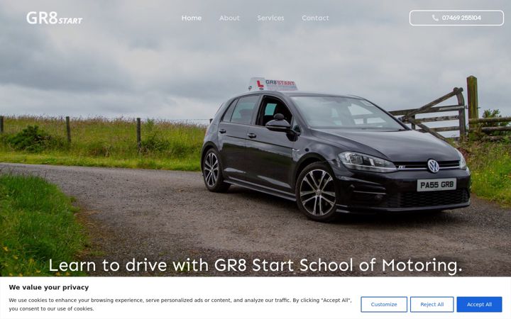 Screenshot of gr8startschoolofmotoring.co.uk