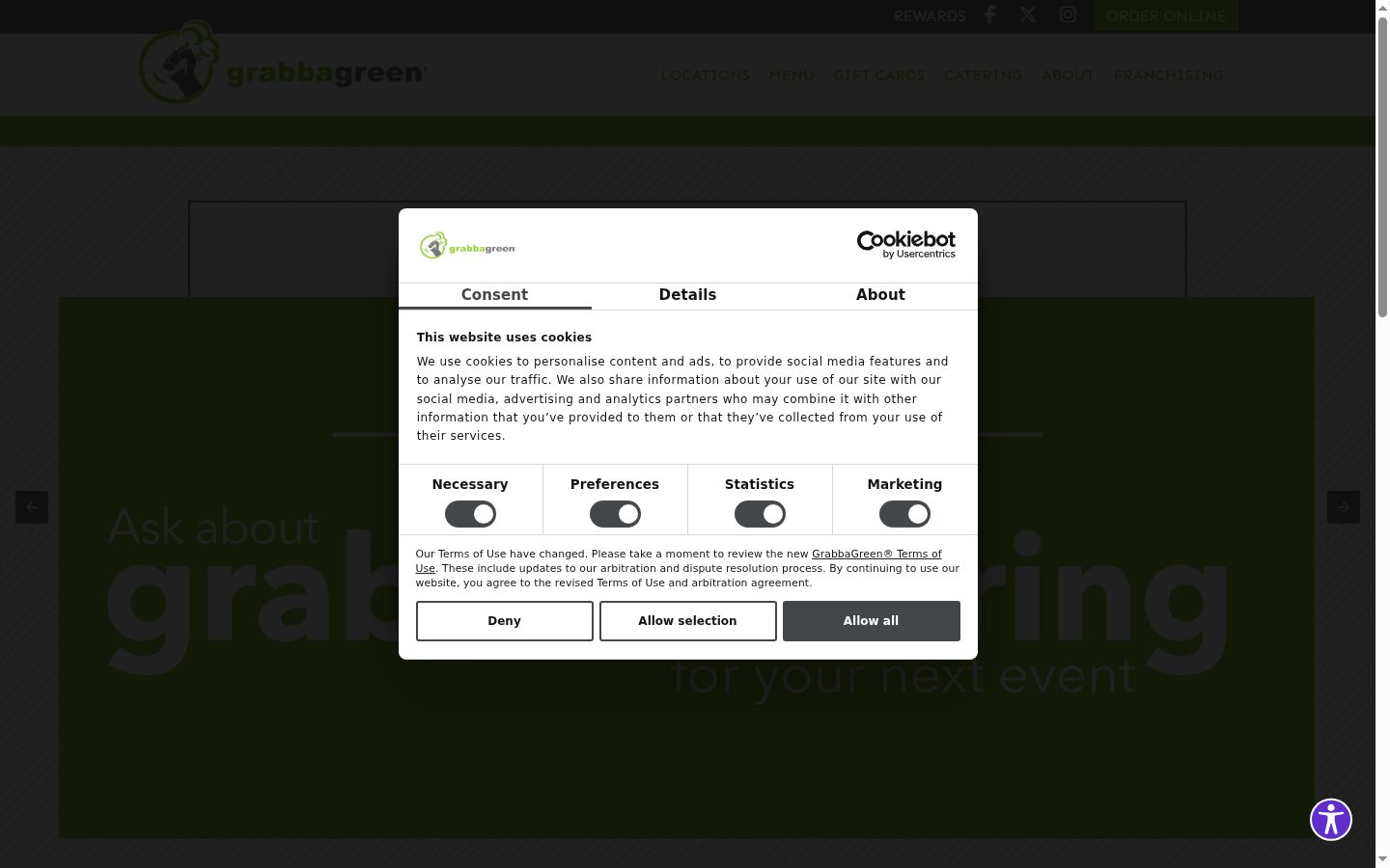 Capture d'écran de la bannière de consentement affichée avant toute interaction
