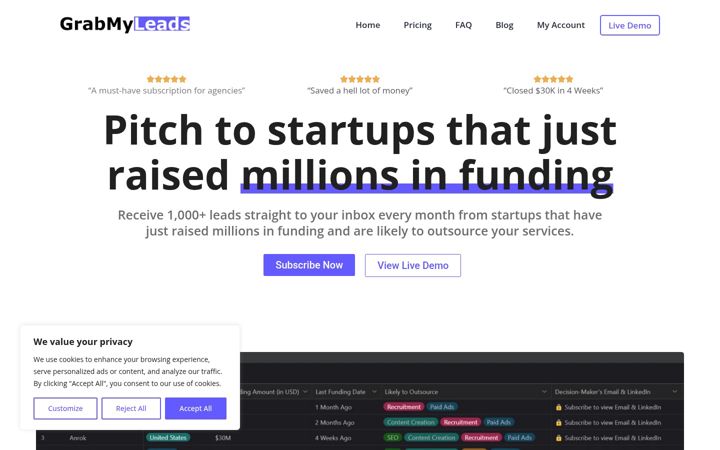 Screenshot of grabmyleads.com