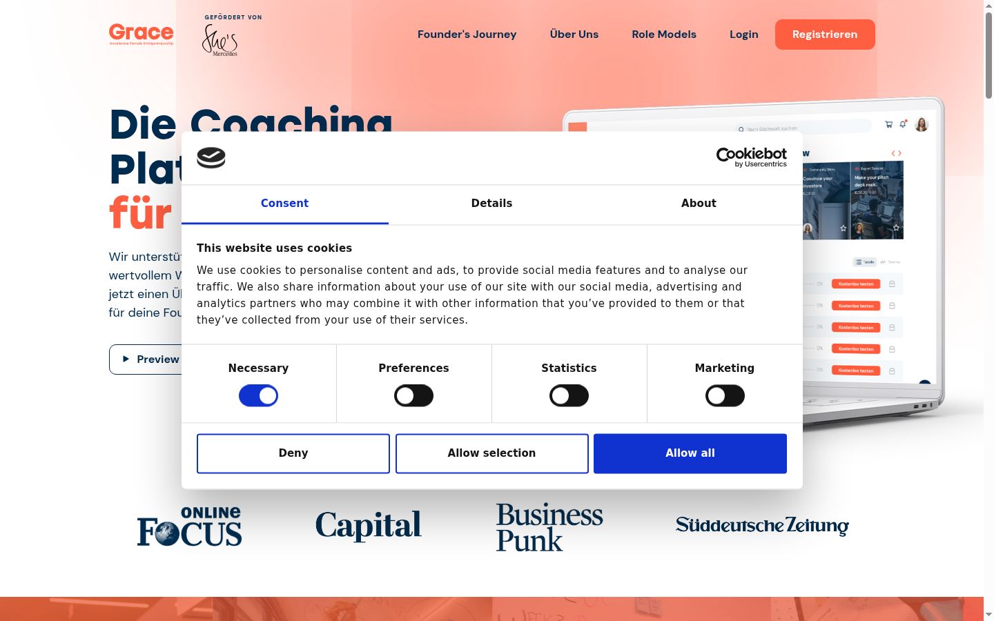 Capture d'écran de la bannière de consentement affichée avant toute interaction