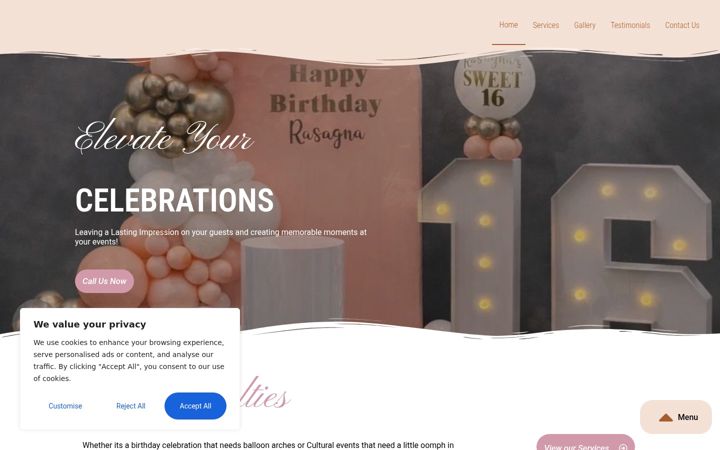 Screenshot of gracieuxcelebrations.com