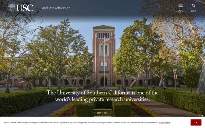 Screenshot of gradadm.usc.edu