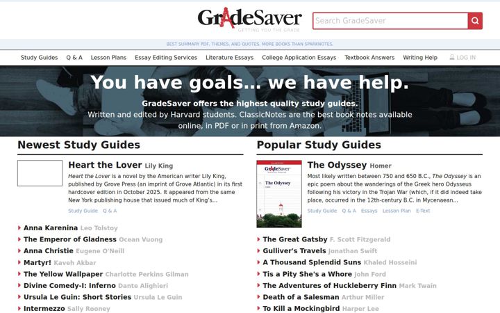 Snímek obrazovky gradesaver.com