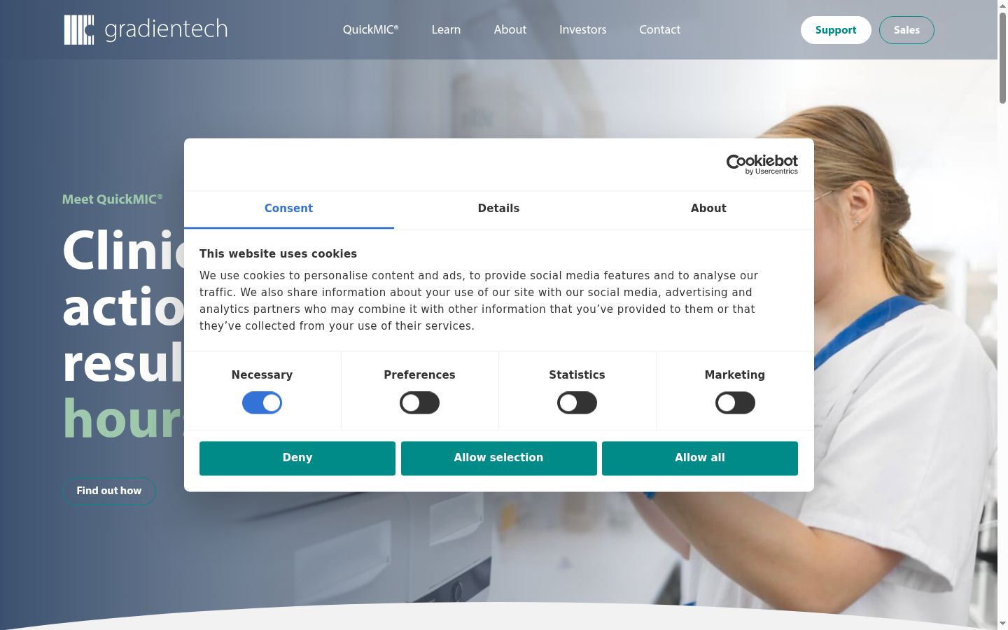Screenshot of the consent banner shown before any interaction