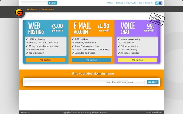 Screenshot of gradienthosting.uk