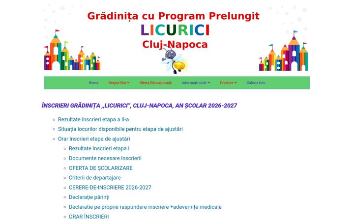 Screenshot of gradinita-licurici-cluj.ro