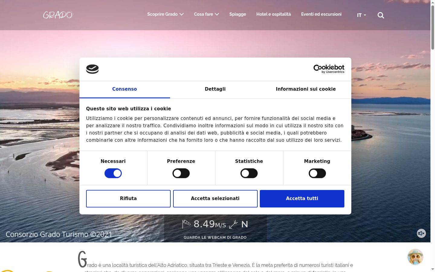 Posnetek zaslona pasice za privolitev, prikazane pred kakršno koli interakcijo