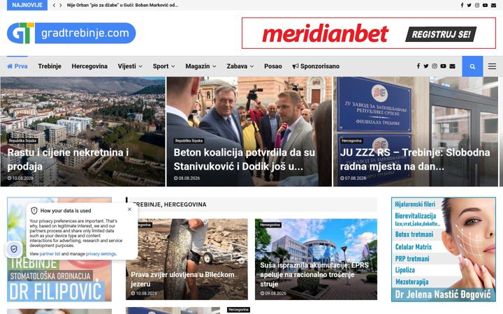 Screenshot of gradtrebinje.com