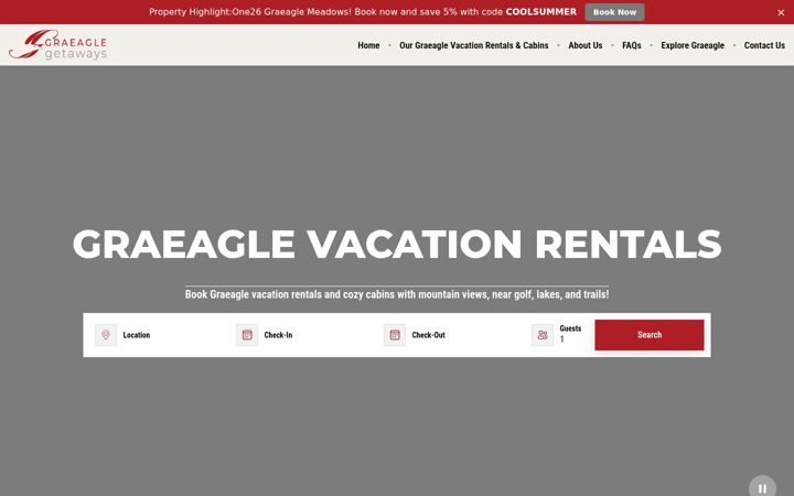 Screenshot of graeaglegetaways.com