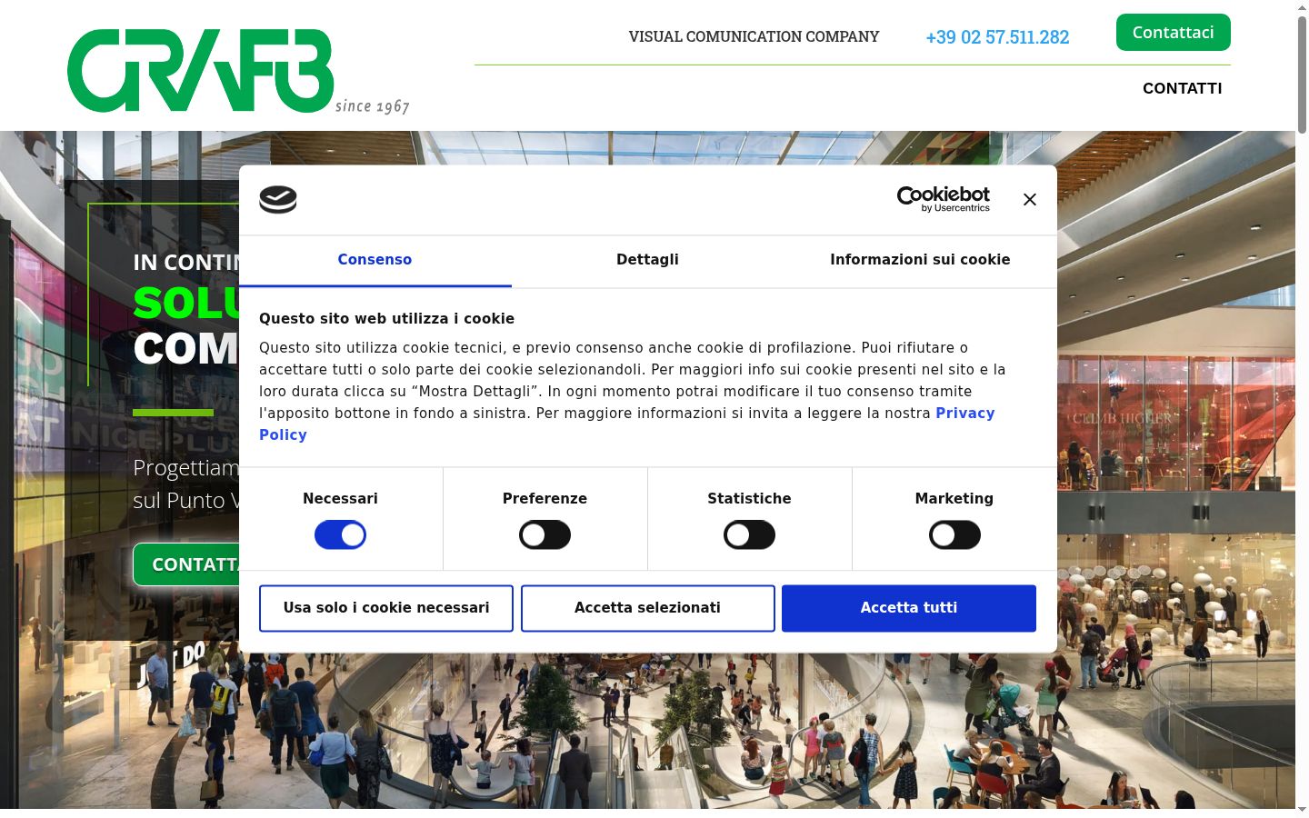 Screenshot del banner di consenso mostrato prima di qualsiasi interazione