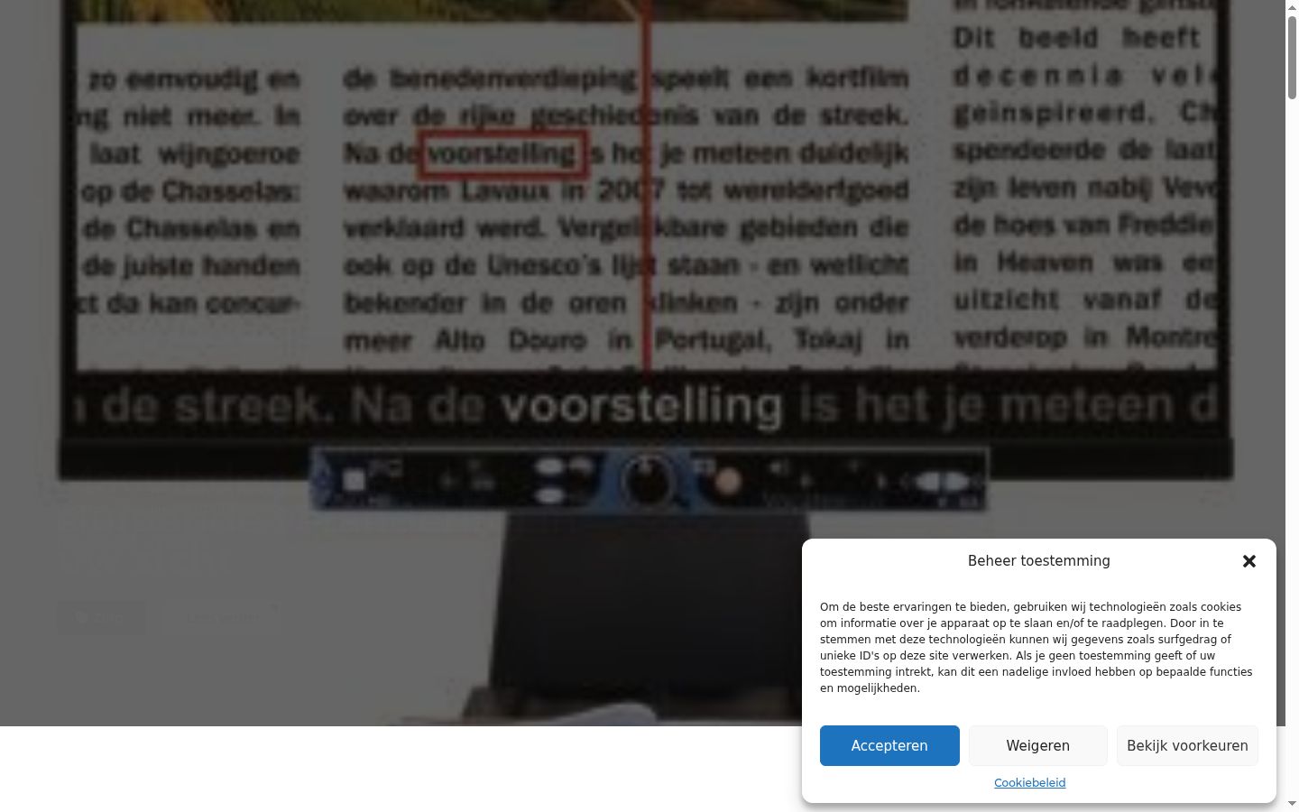 Captura de ecrã do banner de consentimento apresentado antes de qualquer interação