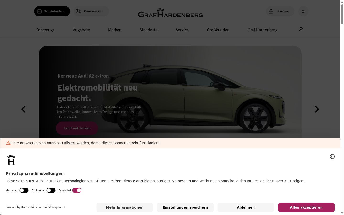 Zrzut ekranu banera zgody wyświetlanego przed jakąkolwiek interakcją