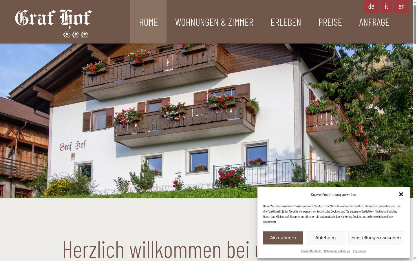 Screenshot des Einwilligungsbanners vor jeglicher Interaktion