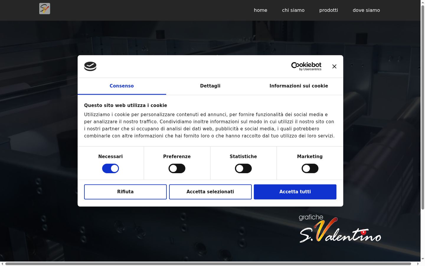 Screenshot del banner di consenso mostrato prima di qualsiasi interazione