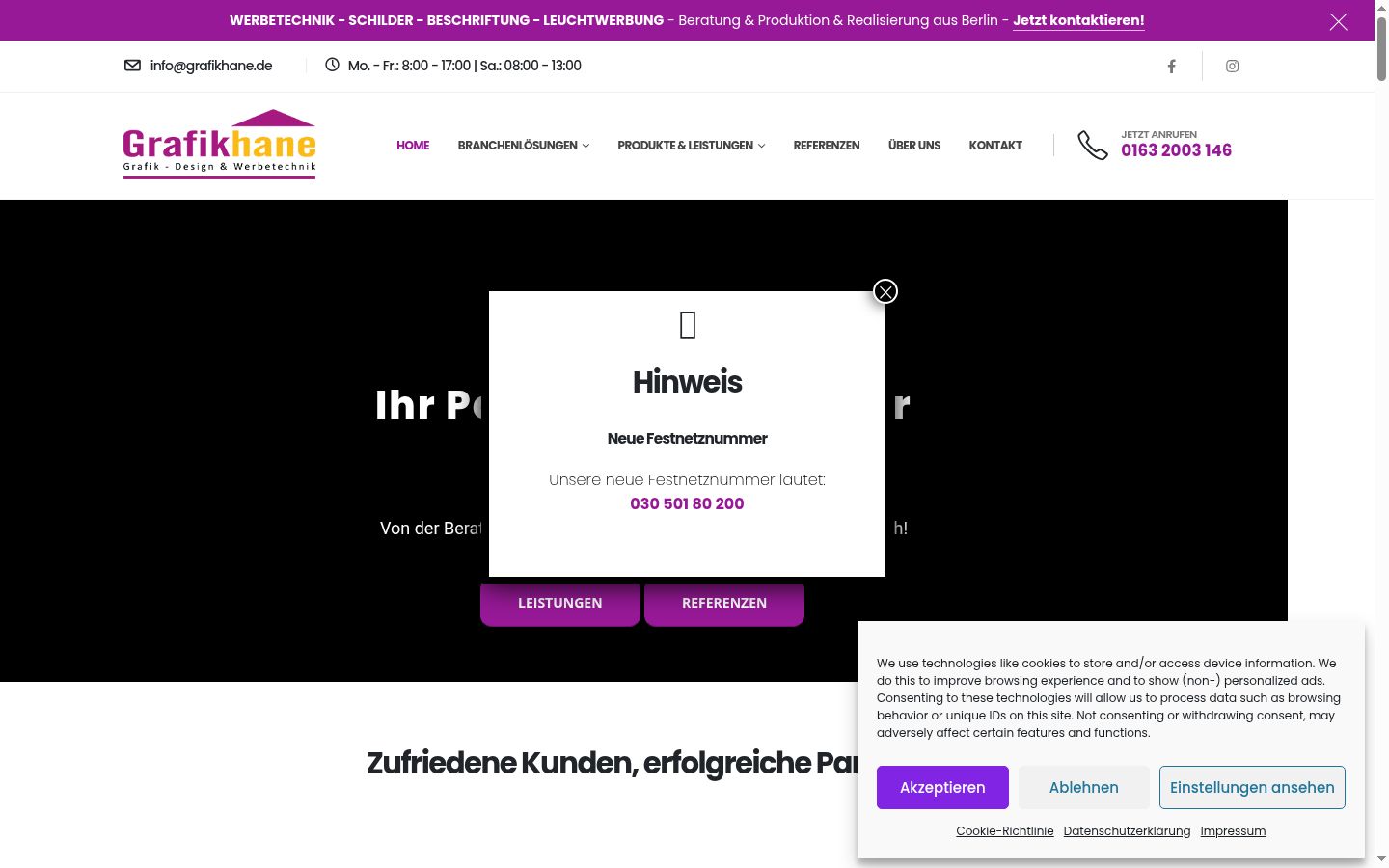 Screenshot des Einwilligungsbanners vor jeglicher Interaktion