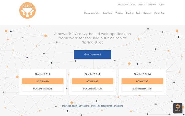 Screenshot of grails.org