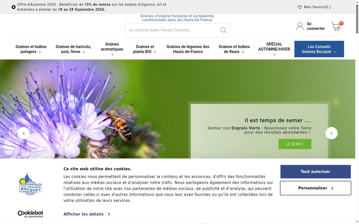 Capture d'écran de la bannière de consentement affichée avant toute interaction