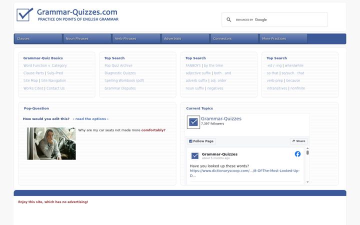Screenshot of grammar-quizzes.com