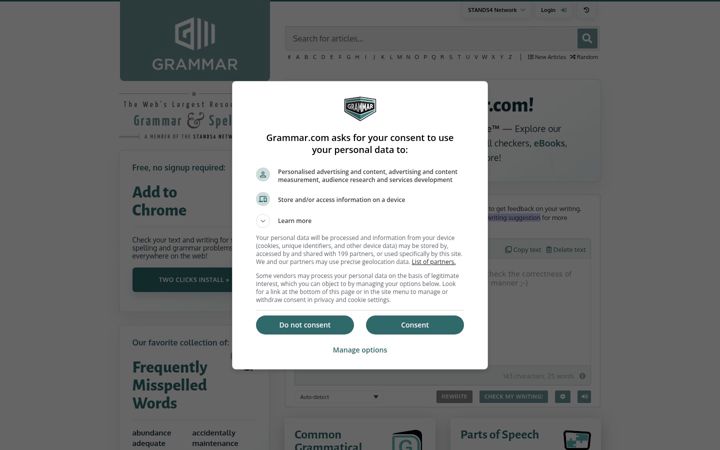 Screenshot of grammar.com
