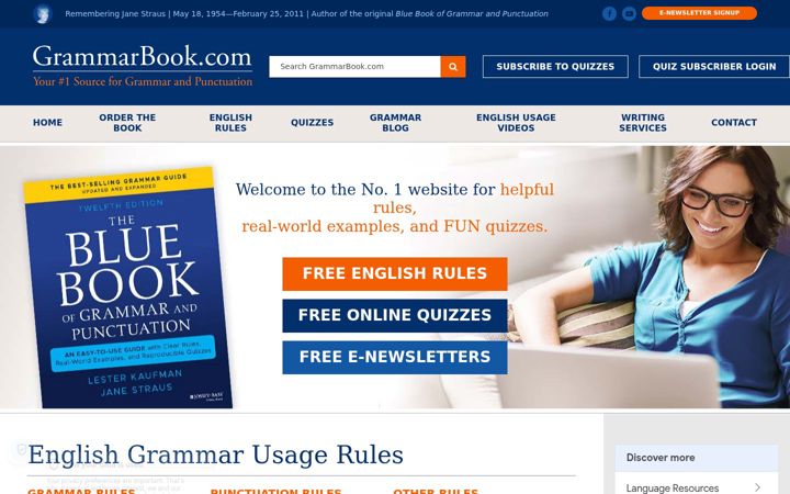 Screenshot of grammarbook.com