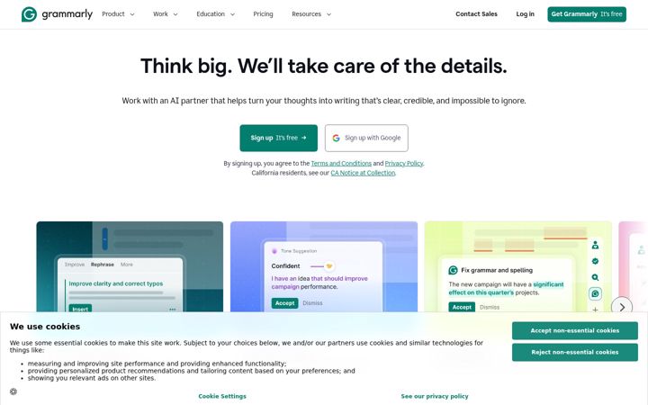 Captură de ecran a grammarly.net