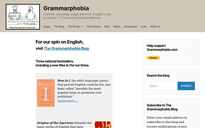 Screenshot του grammarphobia.com