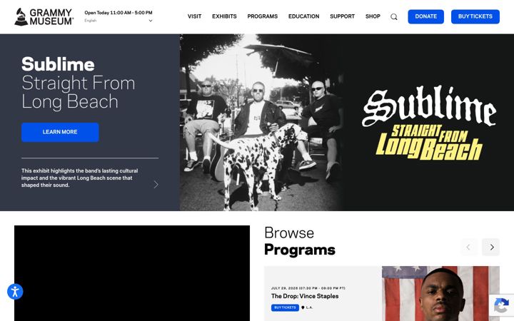 Screenshot of grammymuseum.org
