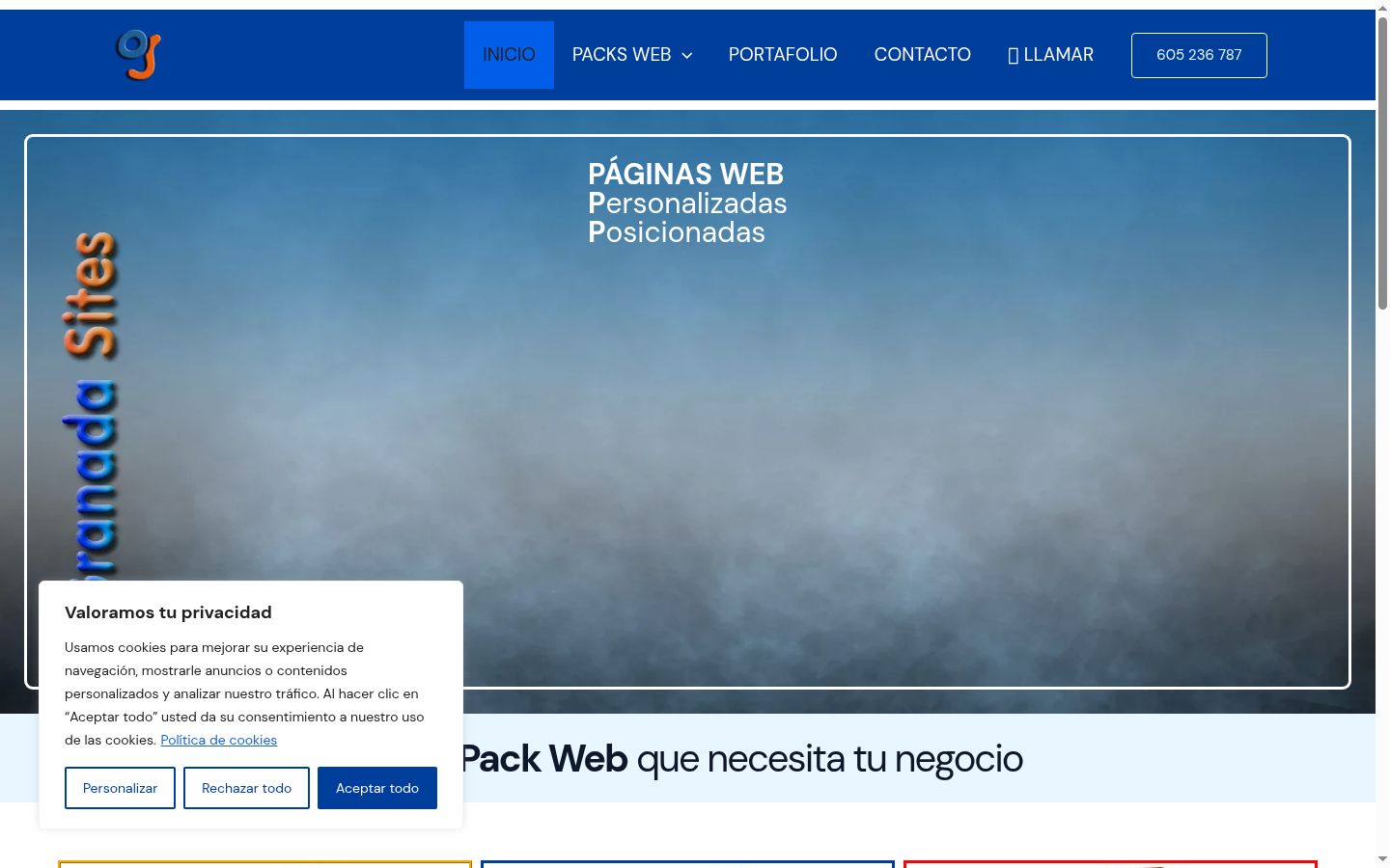 Captura de pantalla del banner de consentimiento mostrado antes de cualquier interacción