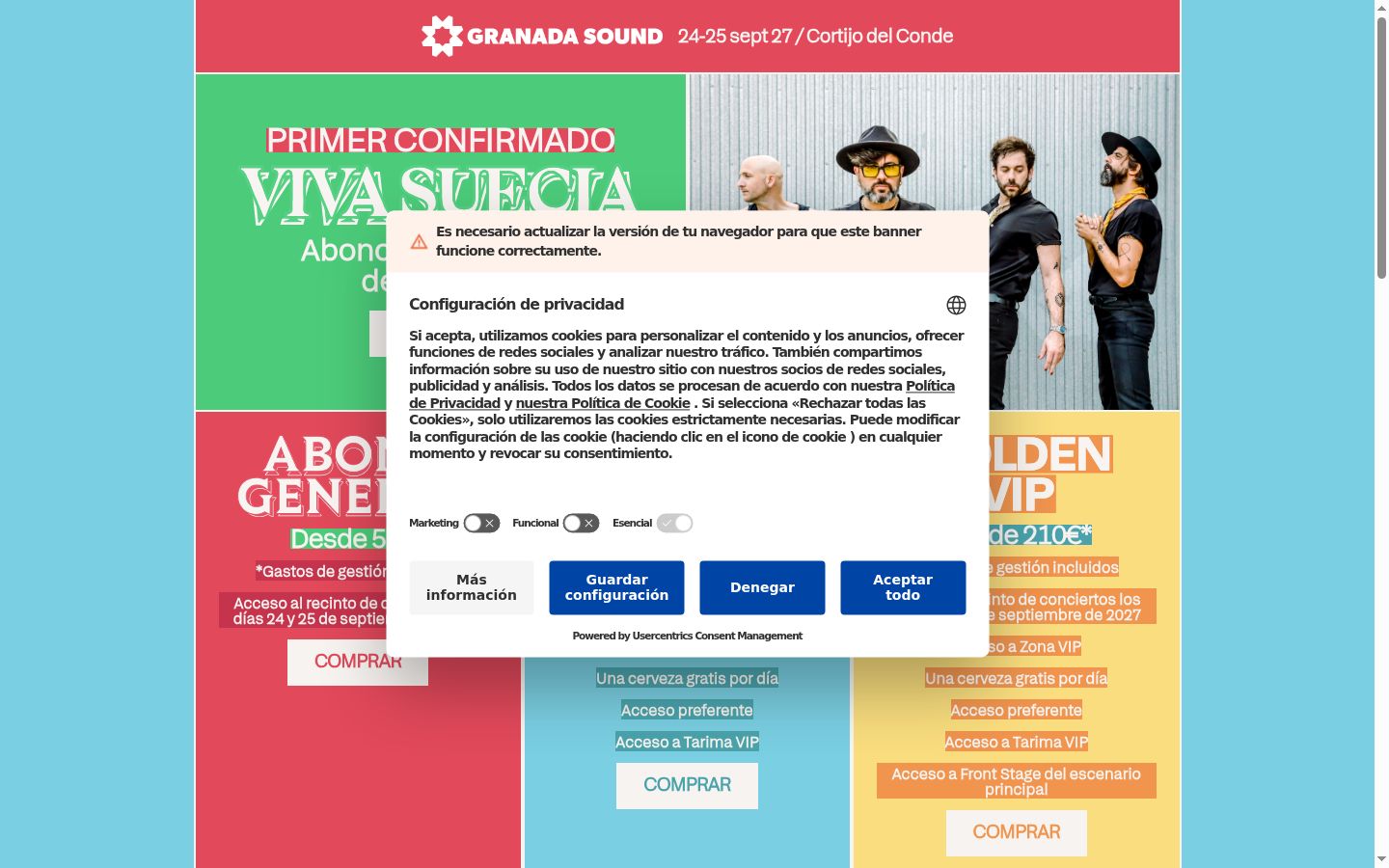 Képernyőkép a bármilyen interakció előtt megjelenő hozzájárulási bannerről