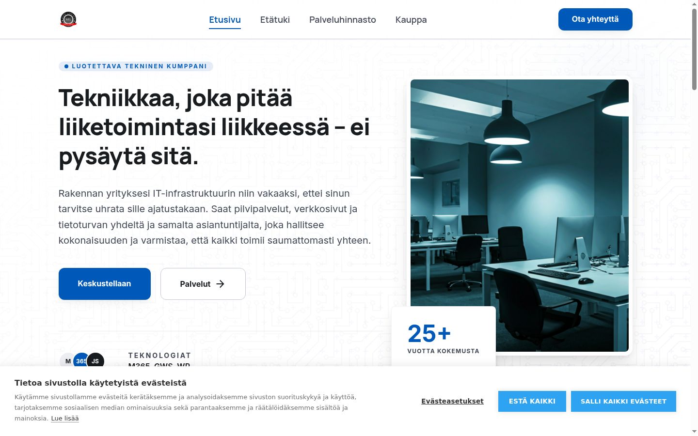 Skærmbillede af samtykkebanneret, som det blev vist før nogen interaktion