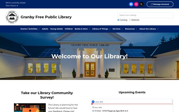 Screenshot of granbylibrary.org