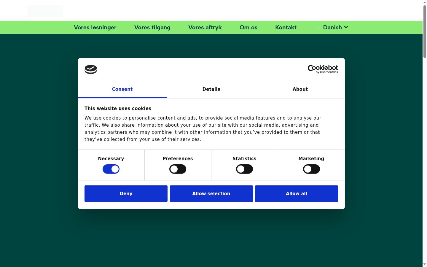 Screenshot of the consent banner shown before any interaction