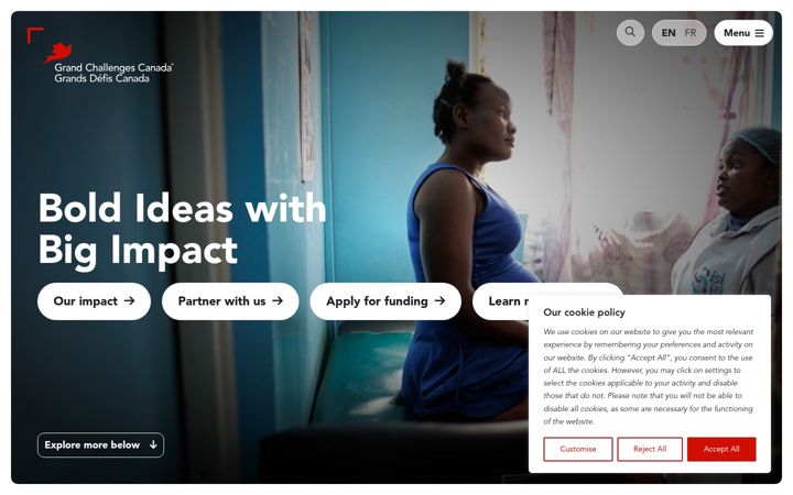 Screenshot of grandchallenges.ca