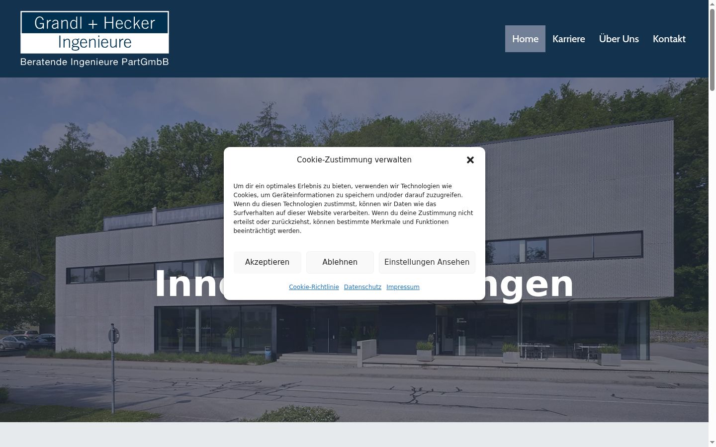Screenshot des Einwilligungsbanners vor jeglicher Interaktion