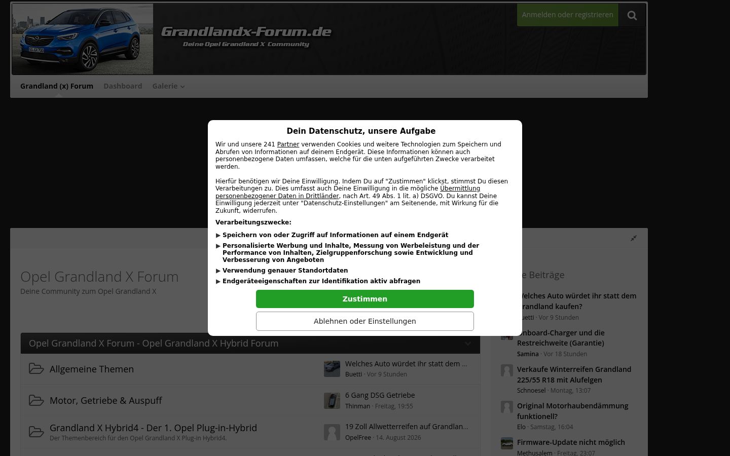 Skærmbillede af samtykkebanneret, som det blev vist før nogen interaktion