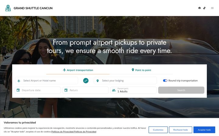 Screenshot of grandshuttlecancun.com