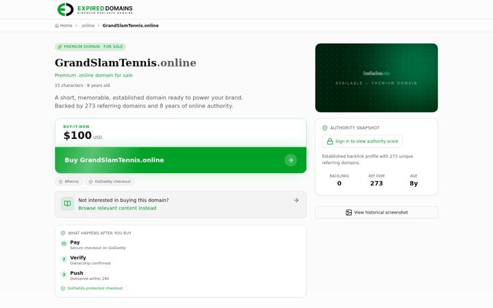 Screenshot of grandslamtennis.online