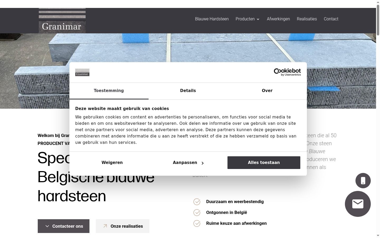 Screenshot van de toestemmingsbanner zoals getoond vóór enige interactie
