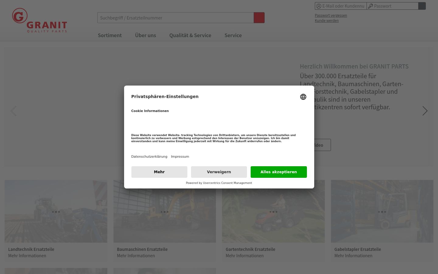 Screenshot des Einwilligungsbanners vor jeglicher Interaktion