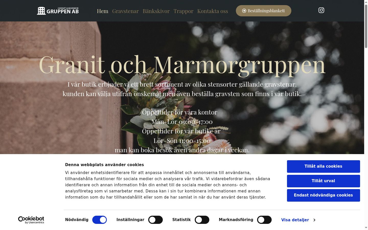 Skärmbild av samtyckesbannern som visades före någon interaktion
