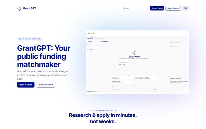 Screenshot of grantgpt.eu