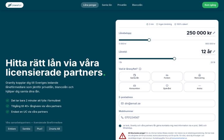 Screenshot of grantly.se
