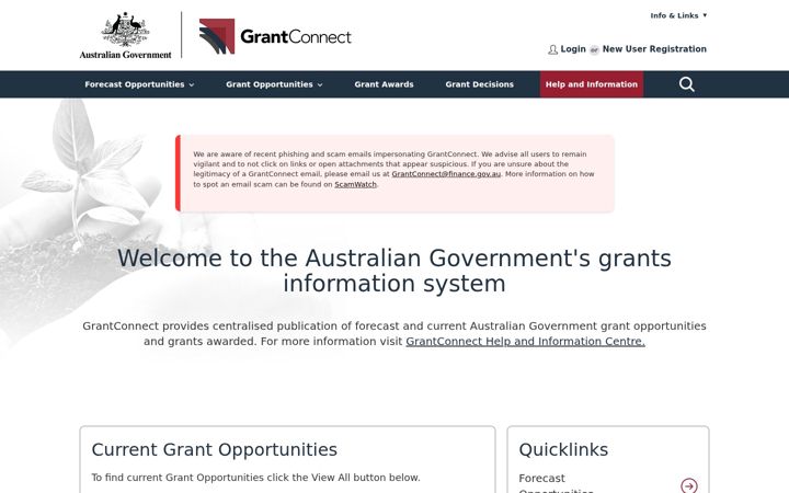 Screenshot of grants.gov.au