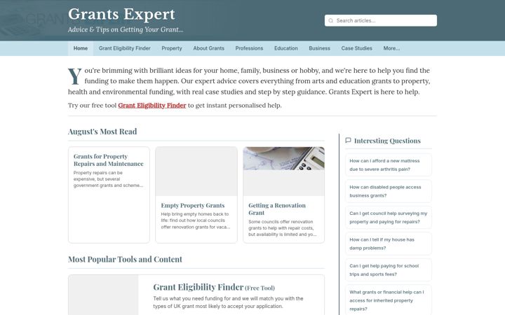 Screenshot of grantsexpert.co.uk
